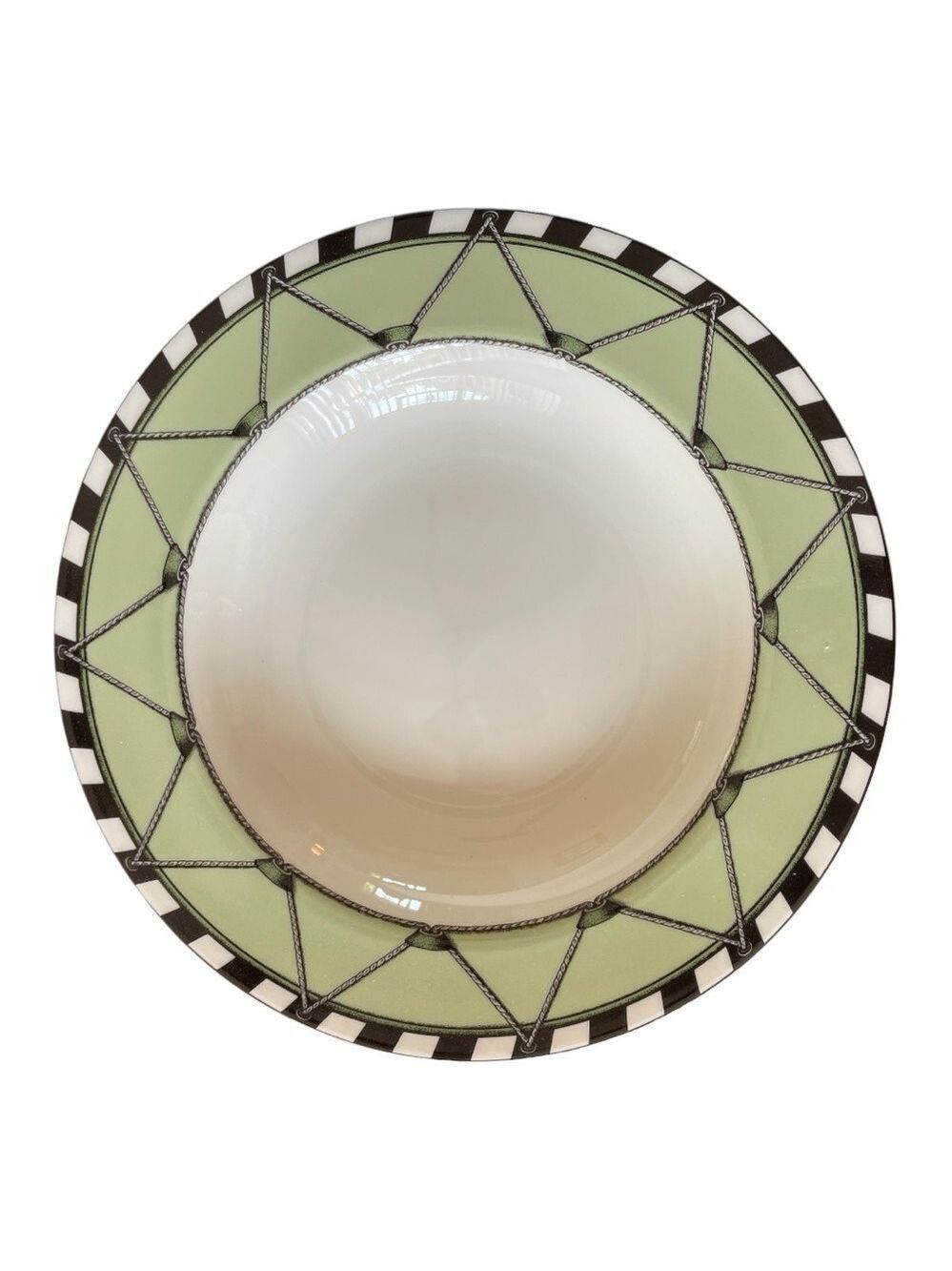 Geoffrey Bean Rim Soup Bowl, “Drum Apple” by Swid Powell, 8 3/8”, Green, Black.